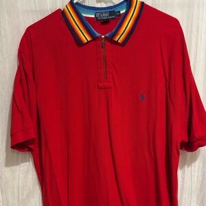 Polo Ralph Lauren Shirt Rugby red blue striped collar Mens XL heritage logo Y2K